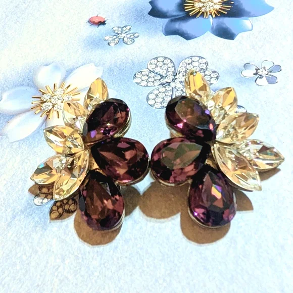 1980s Designer Signed Todd Anthony Crystal Runway Style Earrings - Picture 1 of 5